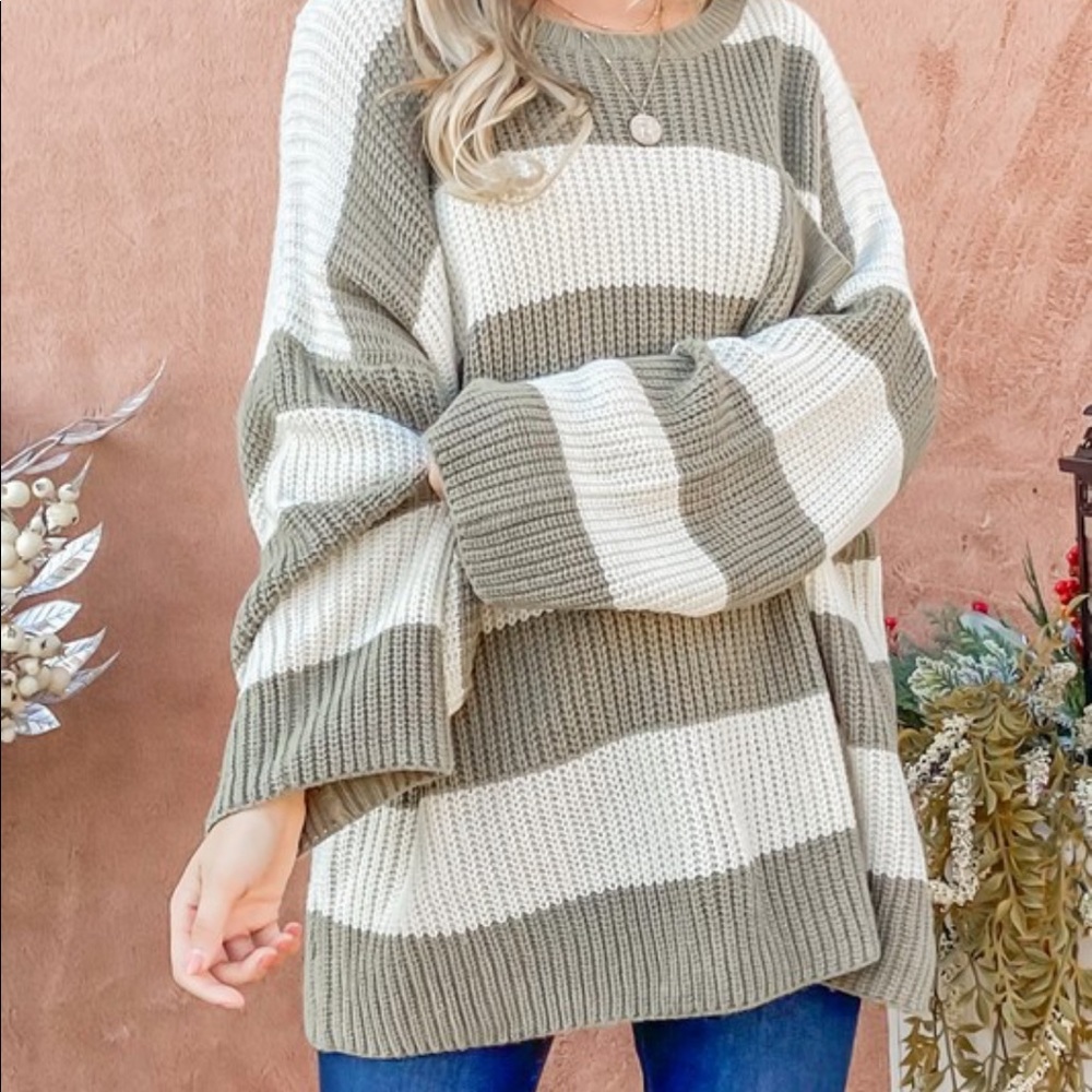 π NWT! Olive Striped Oversized Sweater - Picture 4 of 5